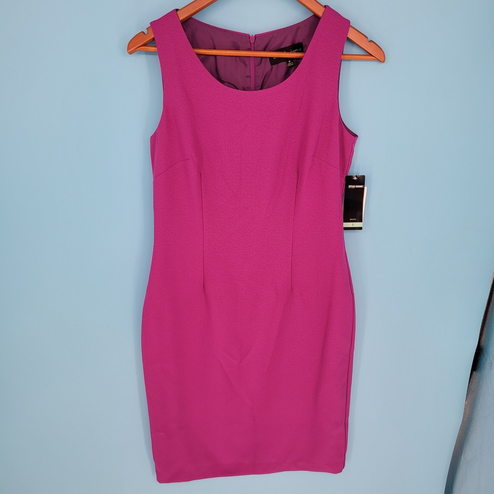 NWT DN Design Fuchsia Pink Textured Sheath Dress Womens Sz 8 Work Wear Cocktail